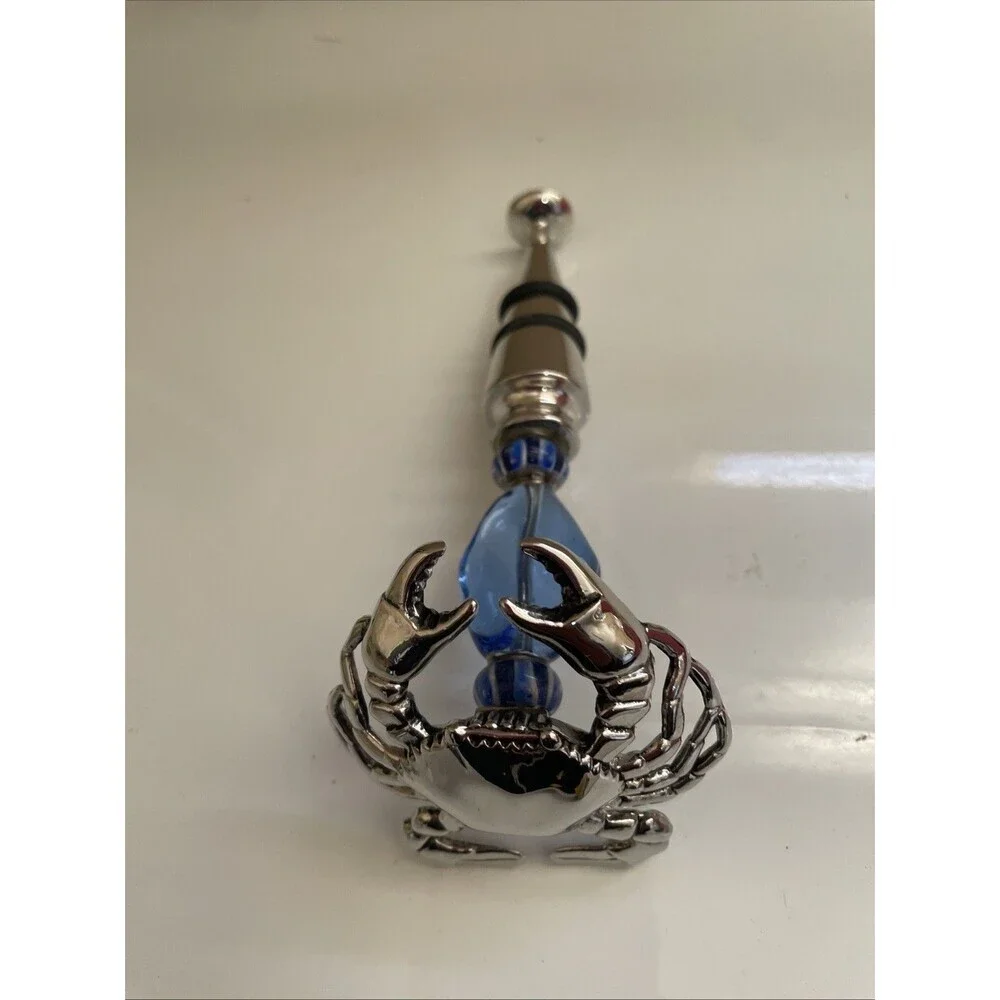 Metal Crab Blue Art Glass Wine Bottle Stopper Crustacean Zodiac Sign Cancer